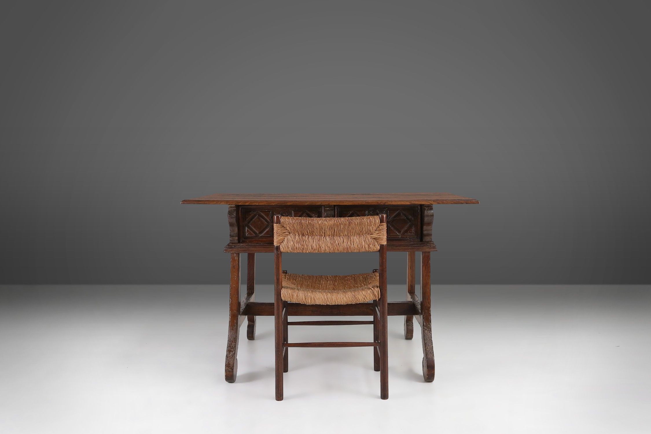 Antique carved Oak Spanish Console Table with Drawers, 18th Centurythumbnail